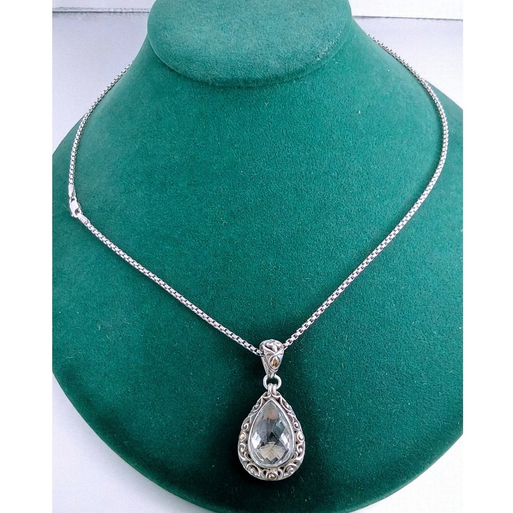 Designer 925 Sterling Silver 18K Gold Pear Topaz Pendant Necklace Italy Chain